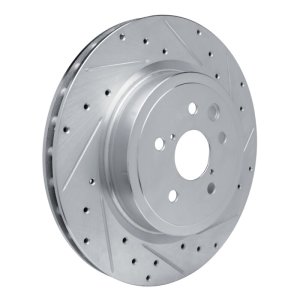 Lexus IS F Brake Rotor (1) - Rear Right - R1 Concepts - Drilled & Slotted - Silver - `08-`14